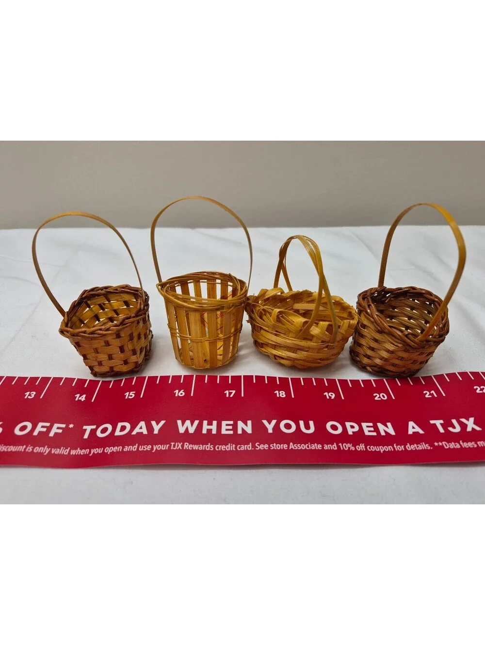Set of 4 Miniature Woven Bamboo Baskets with Handles, Approx 3-4 Inches Tall J63